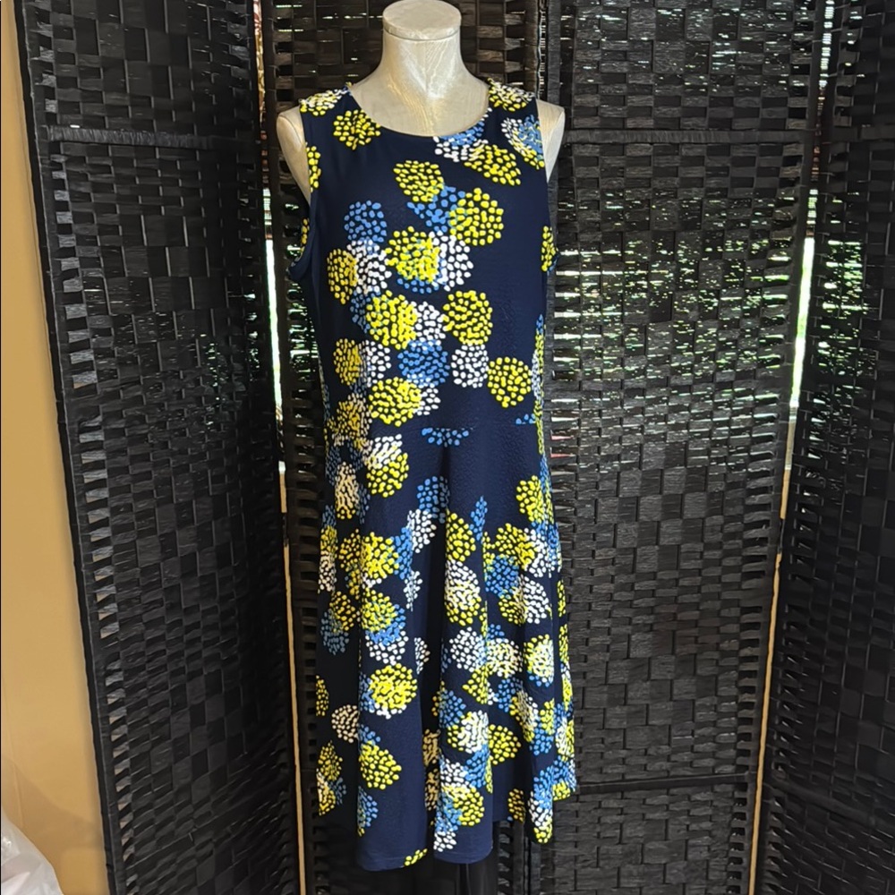 Leota Ava Dress Dahlia Classis Navy Sleeveless Dress - Blue, Yellow, White